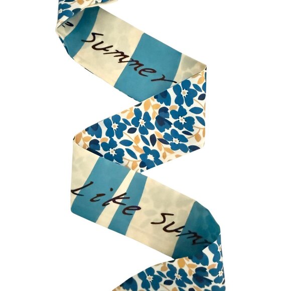 Slim Scarf Blue Floral 34in Satin Two Sided Nauticalcore Preppy No63 - Picture 10 of 16